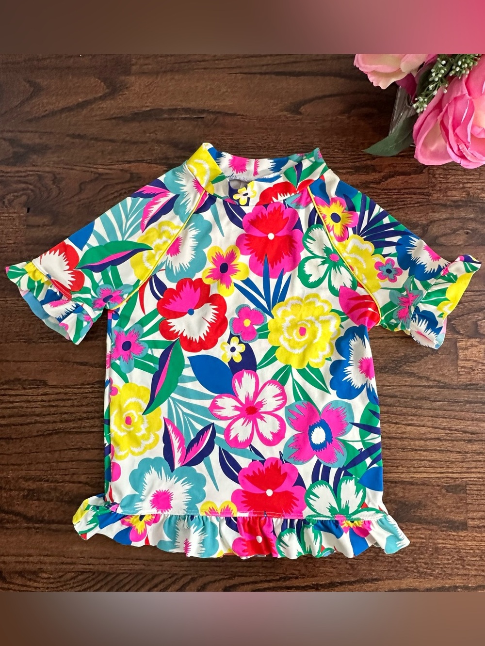 Mini Boden floral rash guard, 9-10Y
